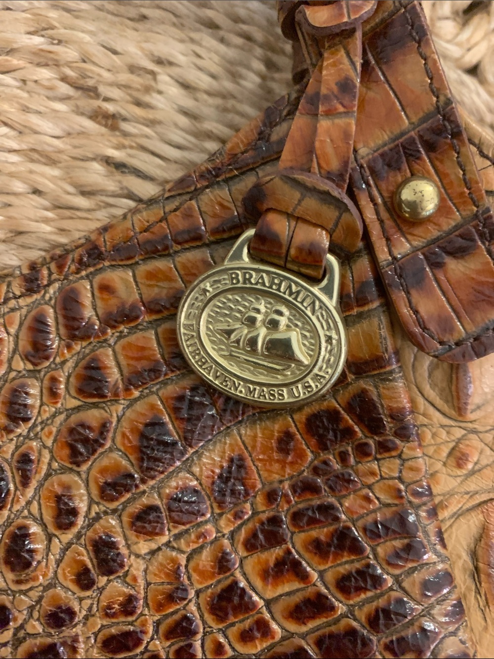 Brahmin Tan and Brown Croc-Embossed Leather Tote - Picture 3 of 12